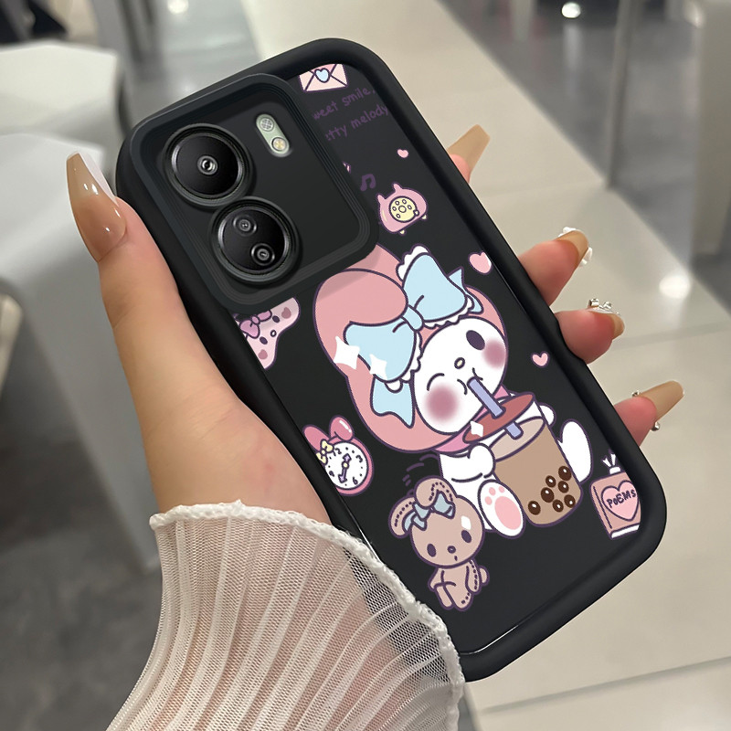 เคสสำหรับ Xiaomi Redmi 13C POCO C65 เคสโทรศัพท์กระต่ายที่ดื่มชานมสามสีซิลิโคนกันกระแทก