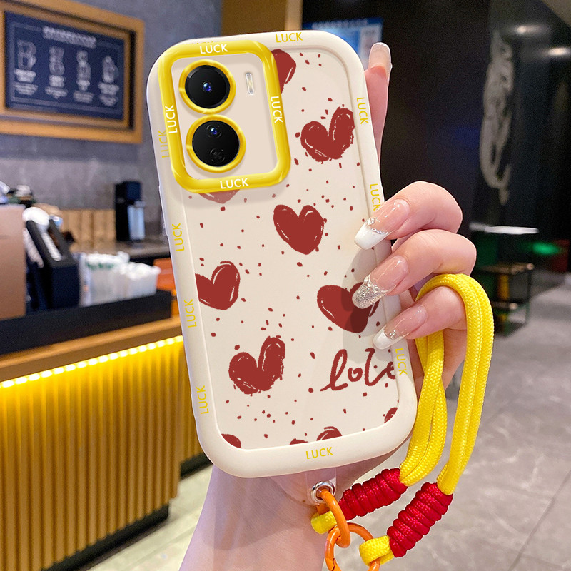เคสสำหรับ VIVO Y16 Y35 5G Y56 5G Y02s เคสโทรศัพท์เรียบง่ายรูปหัวใจซิลิโคนสายคล้องกันกระแทก