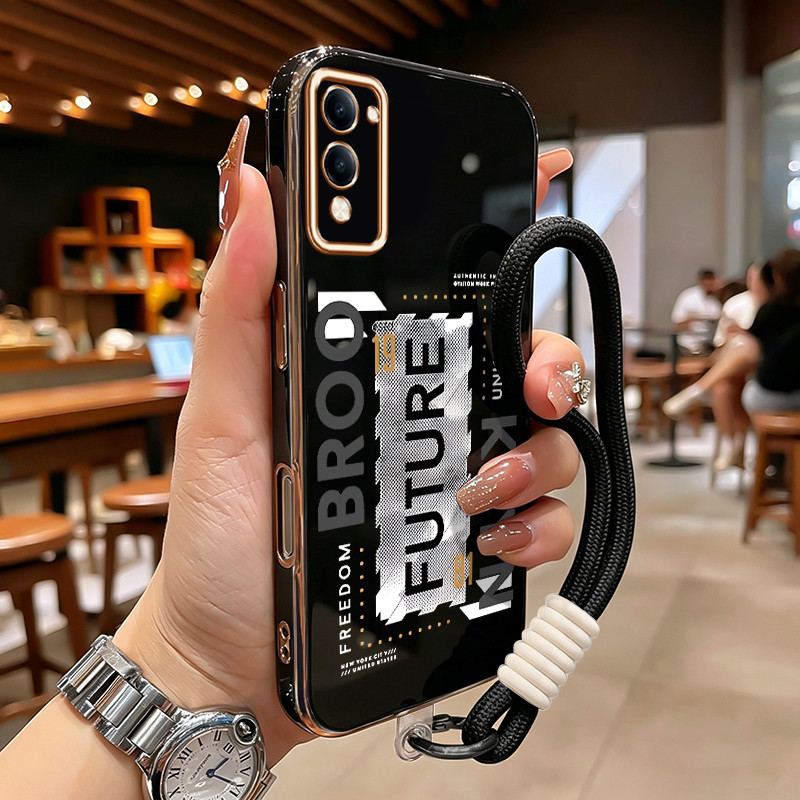 ปลอก HP Untuk VIVO Y04 Y29s 5G Y19 5G T4 Lite 5G Case เสื้อผ้าผู้ชายอินเทรนด์ยี่ห้อ Kasing Gold-plat