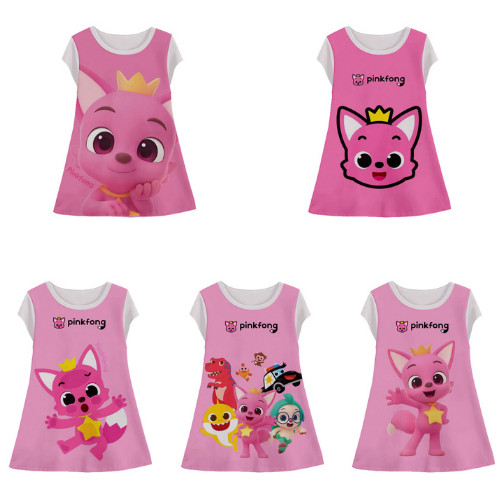 Pinkfong 3D Halfprint Tunic Dress for Girls with Cartoon Anime Motif อายุ 1-12 ปี - 3D Sarana