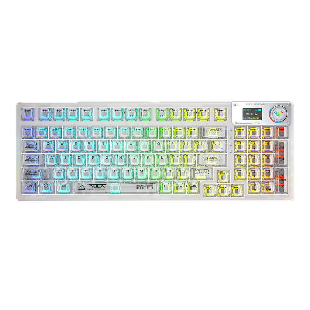 WIRELESS KEYBOARD (คีย์บอร์ดไร้สาย) AULA F98PRO GASKET MECHANICALl (WHITE) (WHITE SWITCH) (TH/EN) ;;