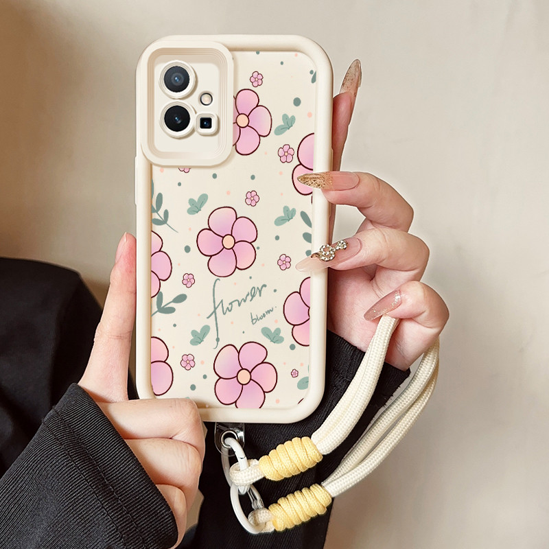เคสสำหรับ VIVO Y75 Y55 5G Y55s Y33s Y33e Y30 5G Y52T T1 5G เคสโทรศัพท์ดอกไม้สายคล้องสามสีซิลิโคนกันกระแทก ราคา ถูกที่สุด ดีลบีเคเค แกลเลอรีภาพที่ 2