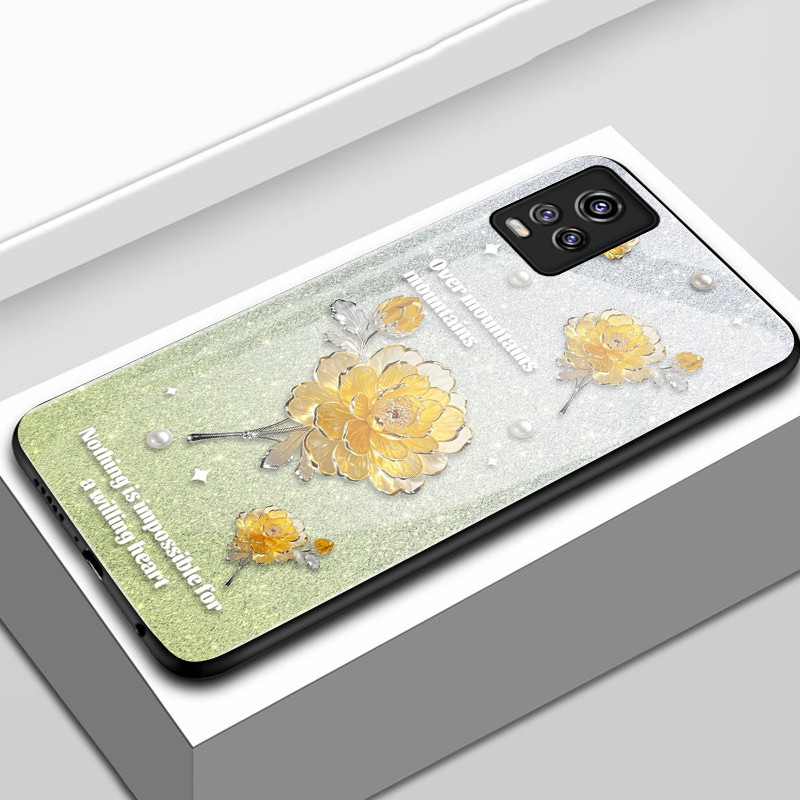 เคสสำหรับ VIVO V20 V20 SE V20 Pro เคสโทรศัพท์ดอกไม้เปลือกแก้วกันกระแทก