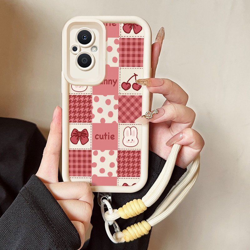 เคสสำหรับ OPPO Reno 7Z 5G 8Z 5G 7 Lite 5G 8 Lite 5G เคสโทรศัพท์กระต่ายสามสีซิลิโคนสายคล้องกันกระแทก