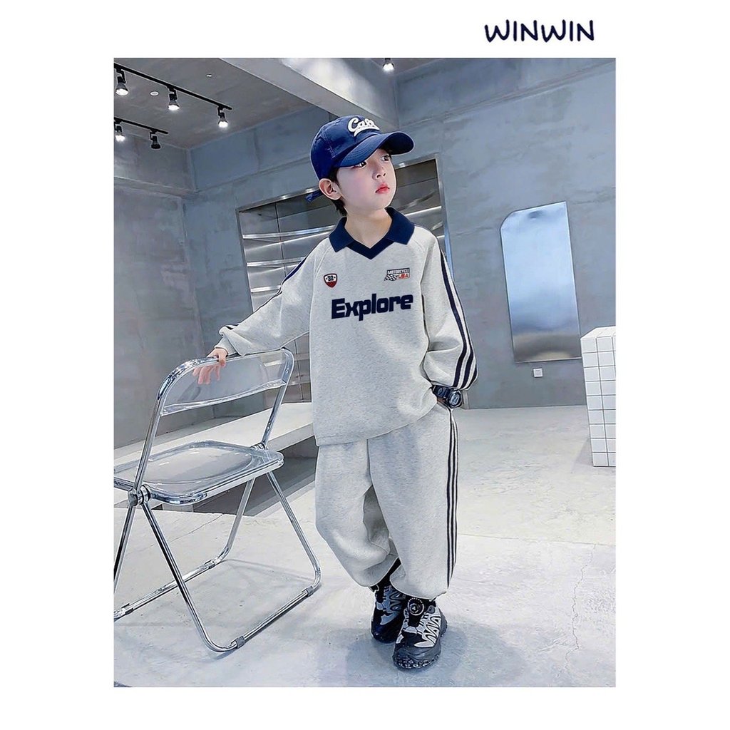 Win Win vintage German Explore ชุดเสื้อยืดผ้าฝ้ายหลากสีสําหรับเด็กอายุ 6-15 ปี