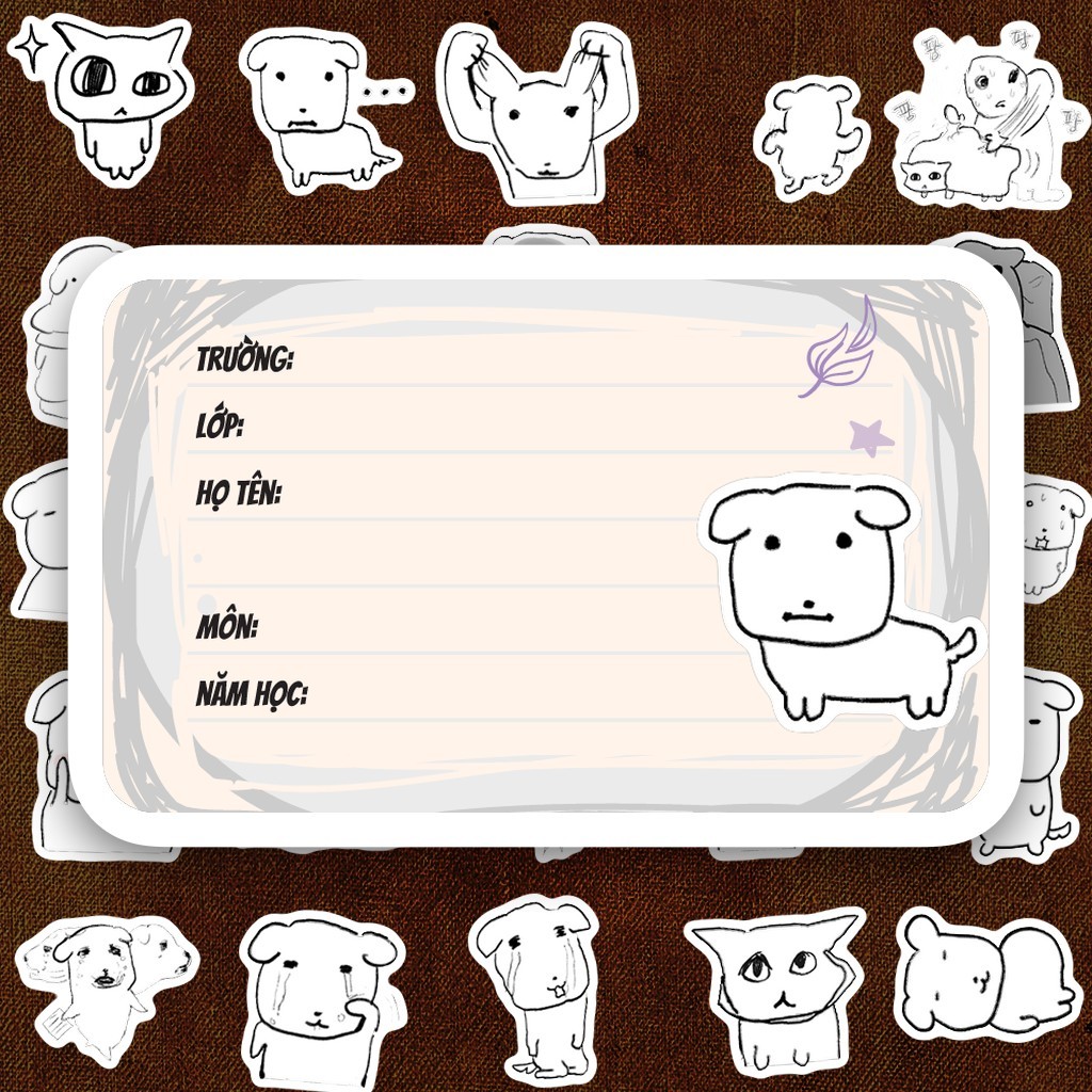 208 LASER PRINTED Notebook Labels Meme Dyu Ganadi Dogs Cats สีดําและสีขาวน่ารักสติกเกอร์น่ารักสําหรั
