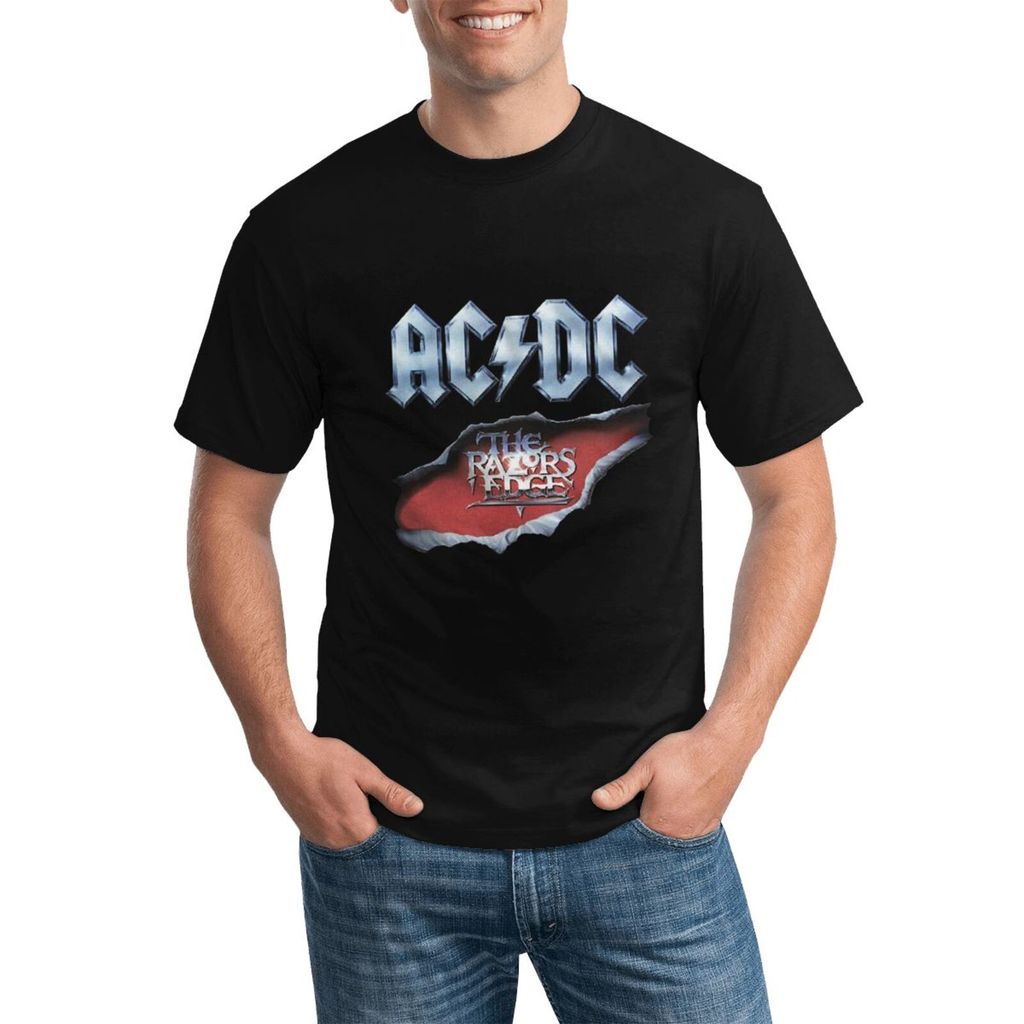 Ac Dc Razors Edge เสื้อยืดคอกลมแบบกําหนดเองอินเทรนด์ในผ้าระบายอากาศ