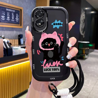 เคสสำหรับ OPPO A18 A38 เคสโทรศัพท์แมวสายคล้องกันกระแทก