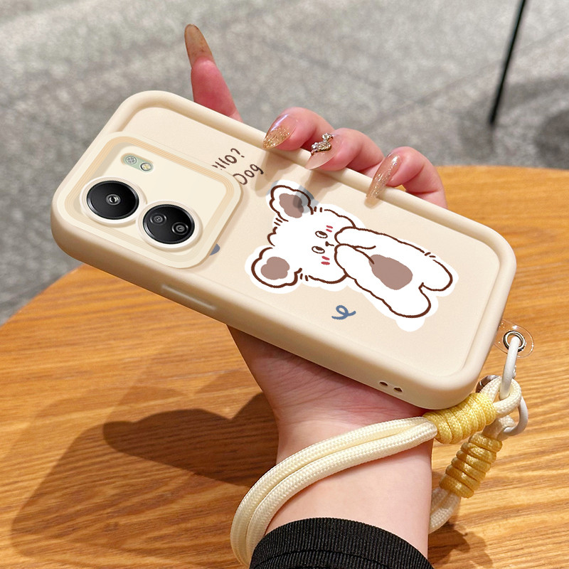 เคสสำหรับ Xiaomi Redmi 13C POCO C65 เคสโทรศัพท์สุนัขมีความสุขซิลิโคนสายคล้องกันกระแทก