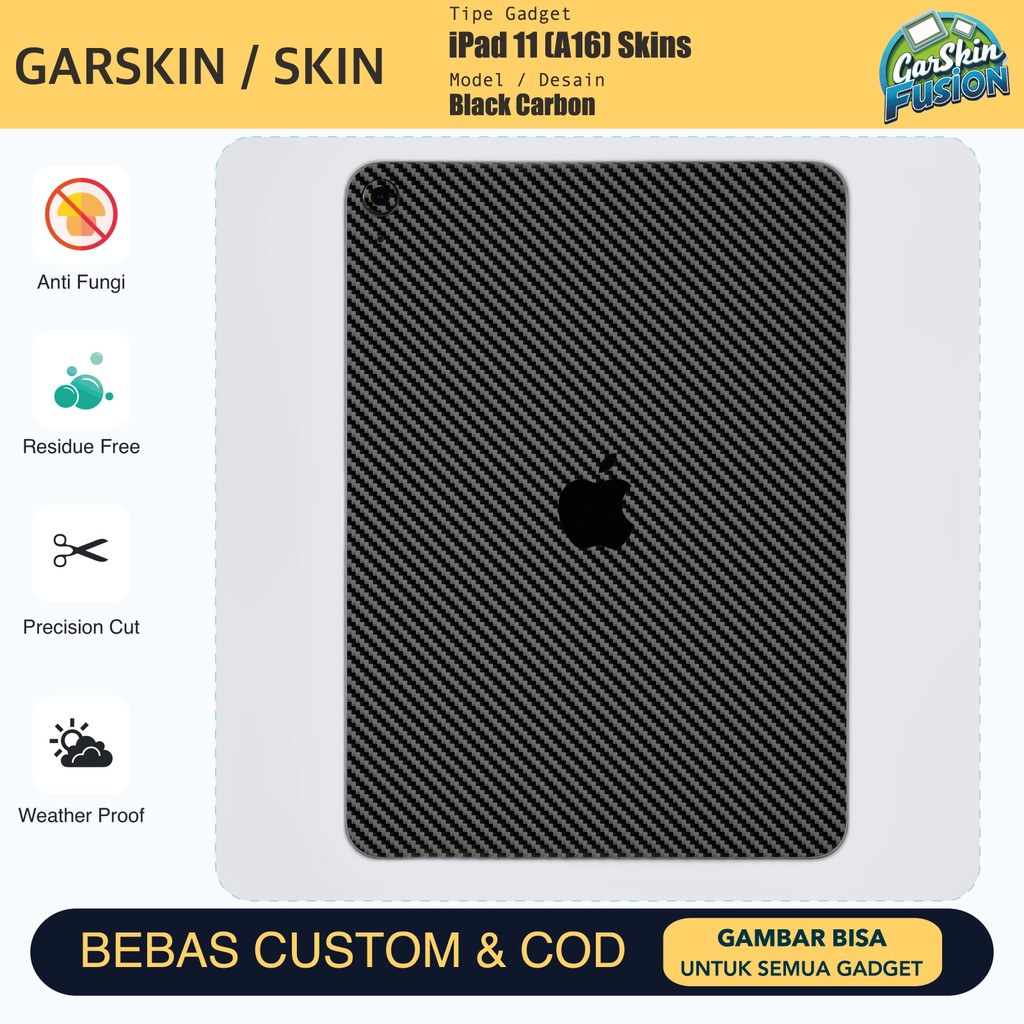 Skin Vinyl iPad 11 (A16) Black Carbon Anti Scratch Protector Case | โดยฟิวชั่น | รหัส - 0U36