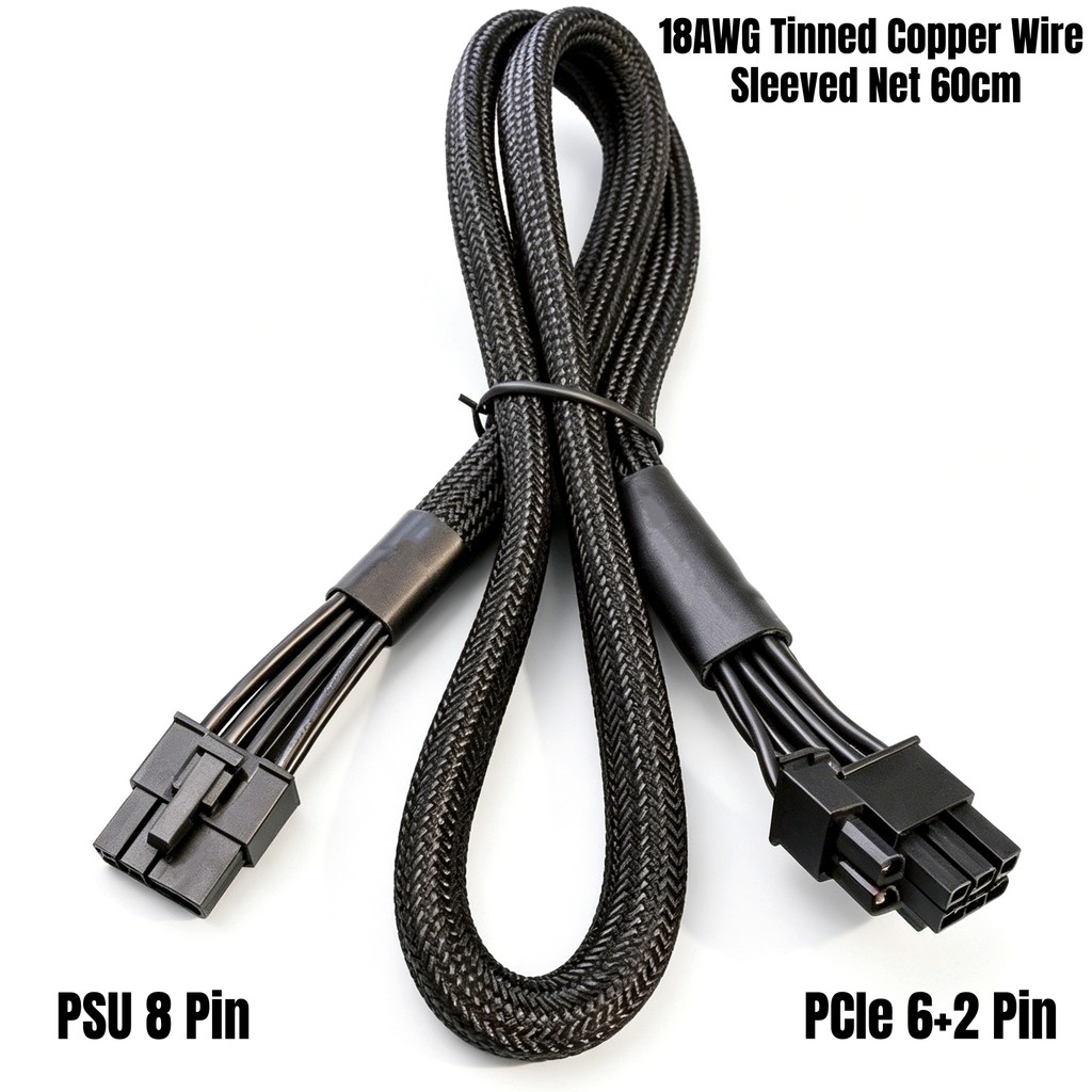 สายไฟ GPU 6+2 PCI-e Single 8Pin Braided Net สําหรับ Seasonic CORE GC/GM/GX 650W, 550W, 500W Series M
