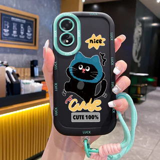 เคสสำหรับ OPPO A18 A38 เคสโทรศัพท์แมวสายคล้องกันกระแทก
