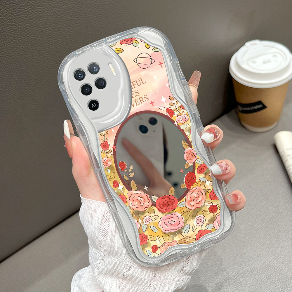 HP เคสโทรศัพท์สําหรับ OPPO Reno 5F A94 กระจก Softcase เคสโทรศัพท์กระจกดอกไม้ 5515 JZ