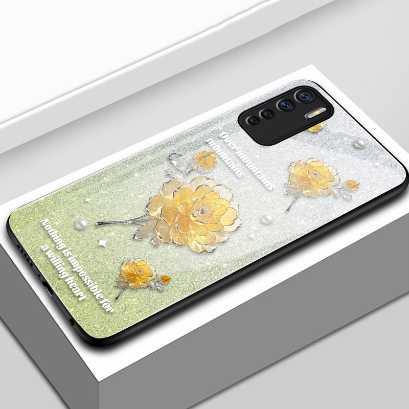 เคสสำหรับ OPPO A91 Reno 3 F15 เคสโทรศัพท์ดอกไม้เปลือกแก้วกันกระแทก