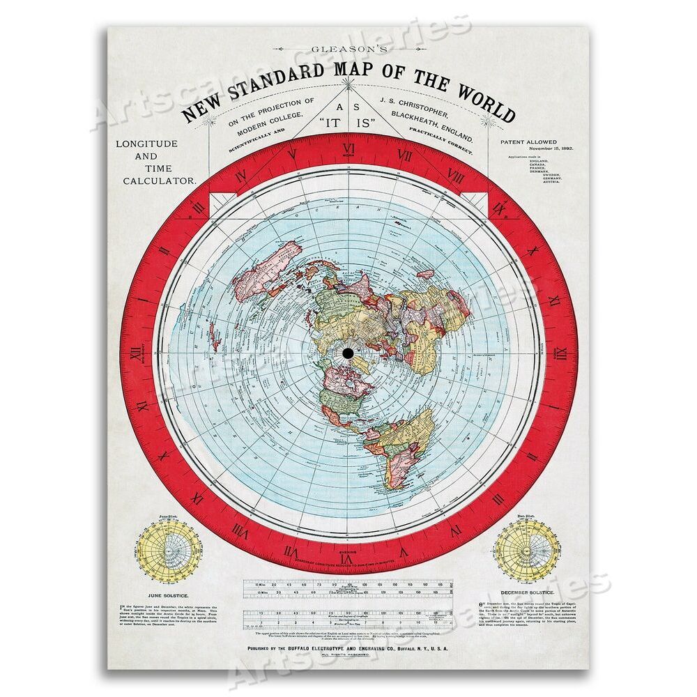 แผนที่มาตรฐานใหม่ The World Alexander Gleason 1892 Flat Earth Map Globe 807
