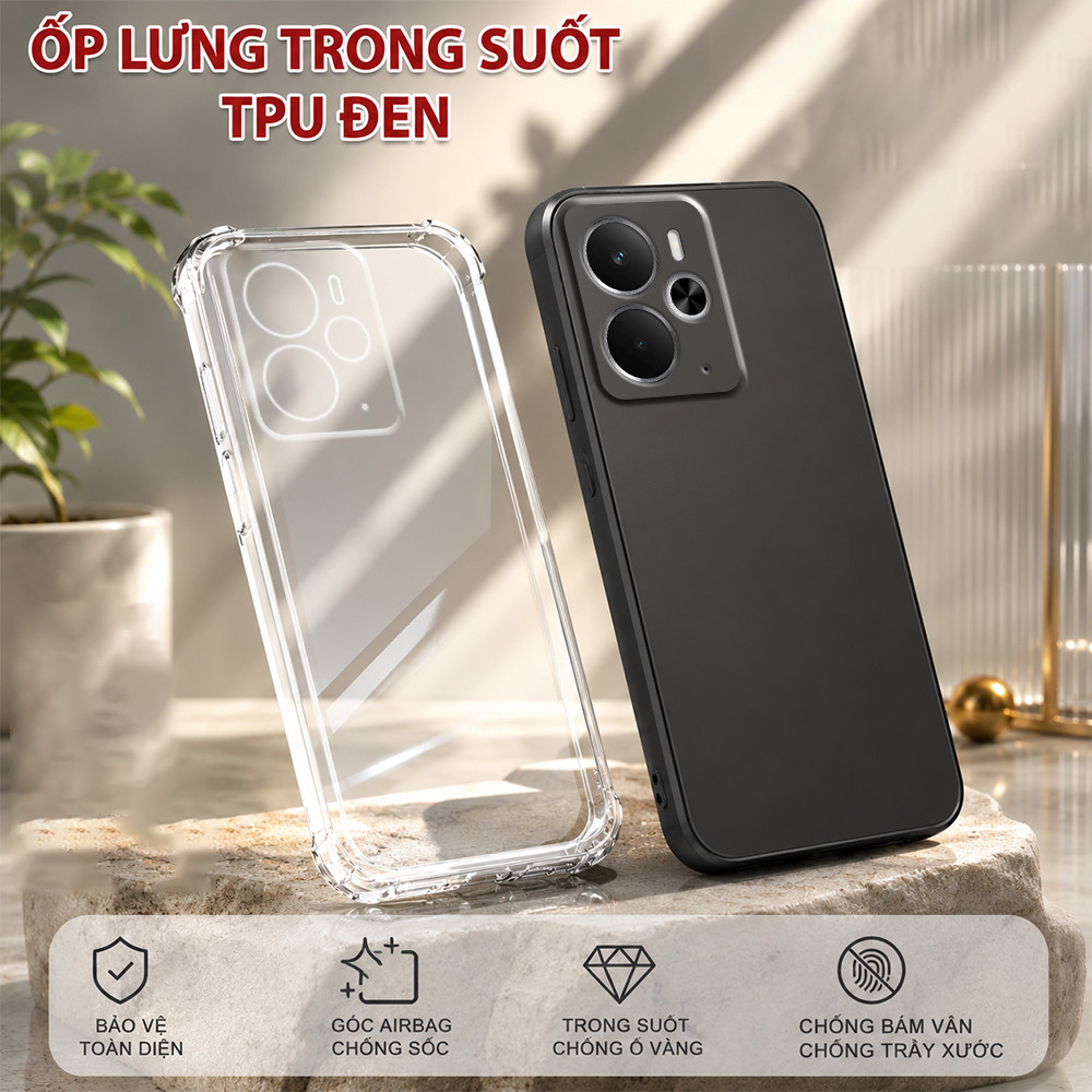 เคส Realme 14 5G / 14T 5G tpu สีดําขั้นพื้นฐาน ใส กันกระแทก ช่วยให้สีโทรศัพท์