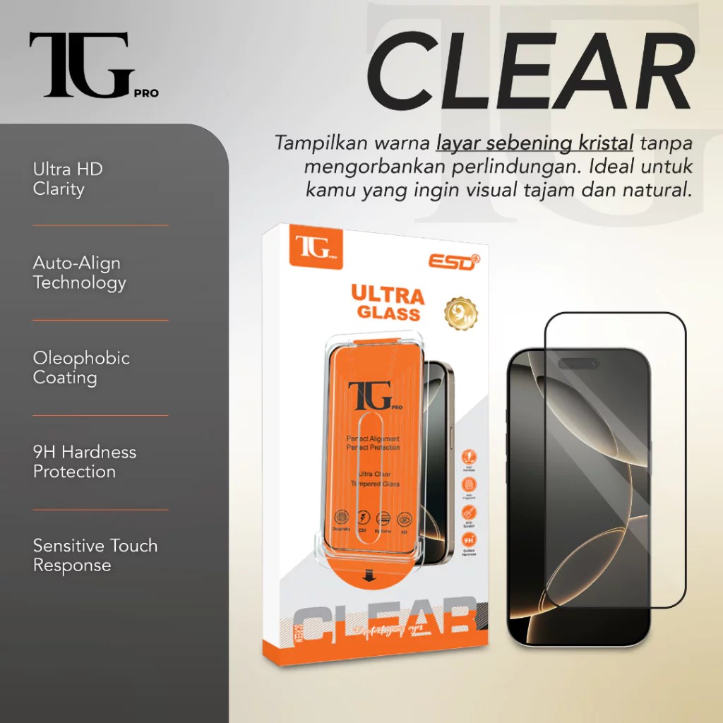 TGPRO กระจกนิรภัยแบบใสสําหรับ iPhone 18 (คลุมทั้งหมด + HD Clear + ถาดจัดตําแหน่งอัตโนมัติ)