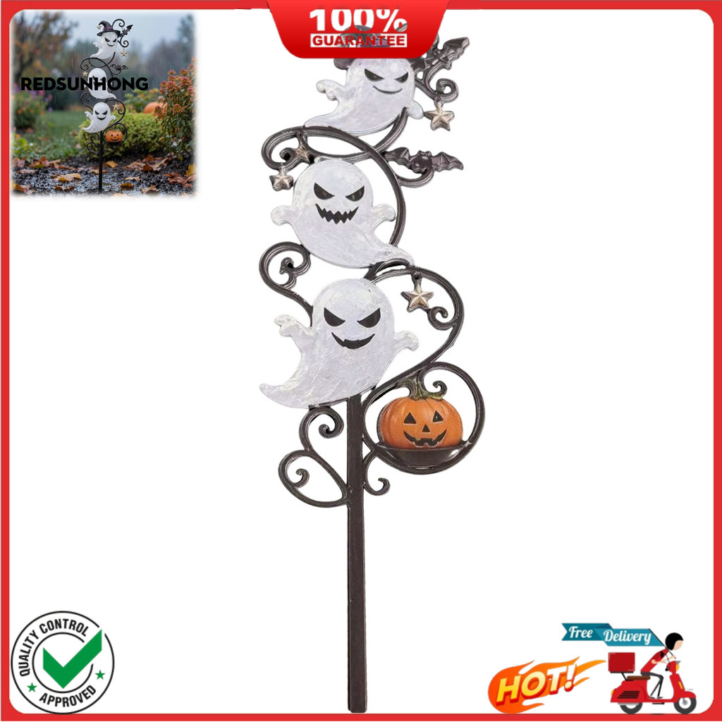 ✧ฮาโลวีน Ghost Ground Stake พร้อม String Light, Lighted โลหะ Yard Art ประติมากรรมสําหรับสนามหญ้า Pat
