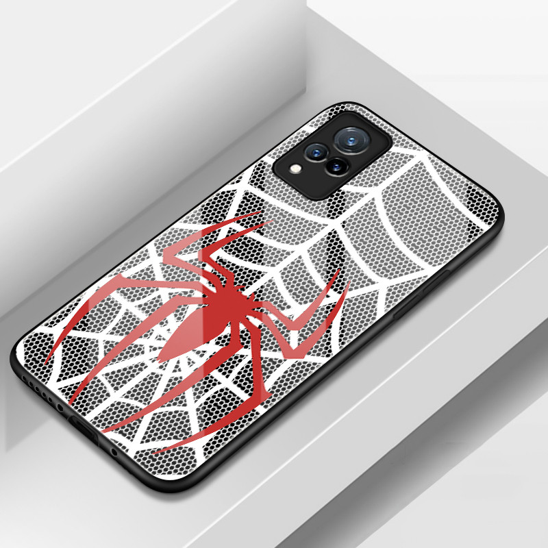 MERAH HP เคสโทรศัพท์สําหรับ VIVO V21 5G V21s 5G V21 4G V21E 4G Y73 กรณี Spider Web รูปแบบสีแดงสีขาวเ