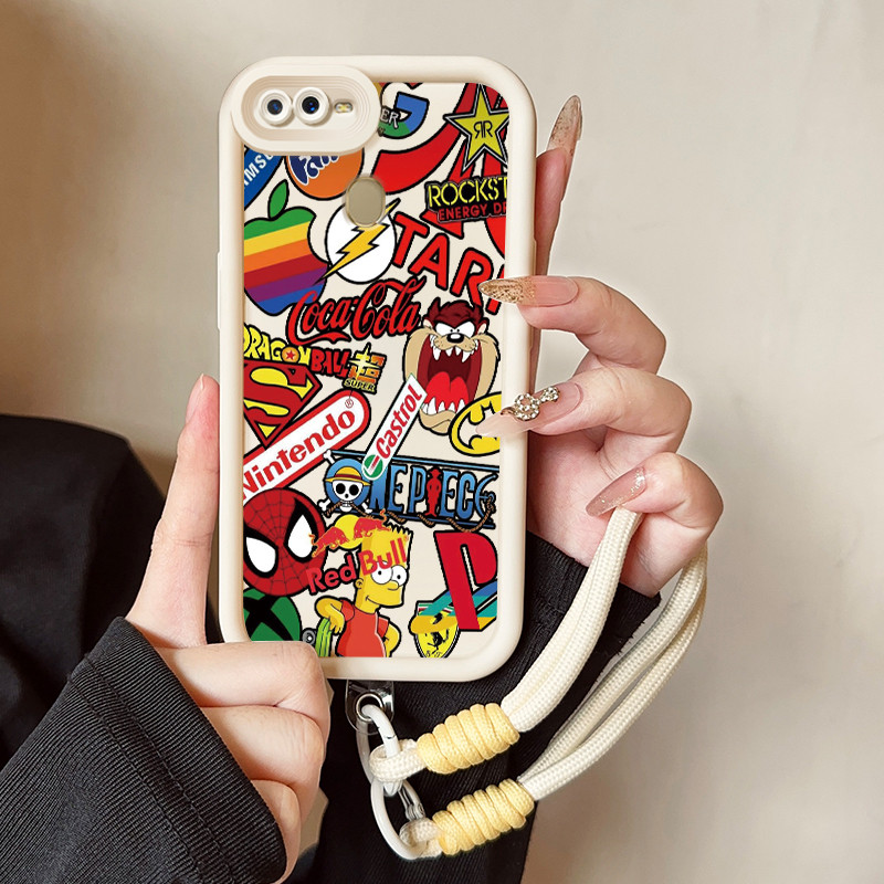 เคสสำหรับ OPPO A7 A5s A12 A12S A11k เคสโทรศัพท์แบรนด์อินเทรนด์สายคล้องสามสีซิลิโคนกันกระแทก