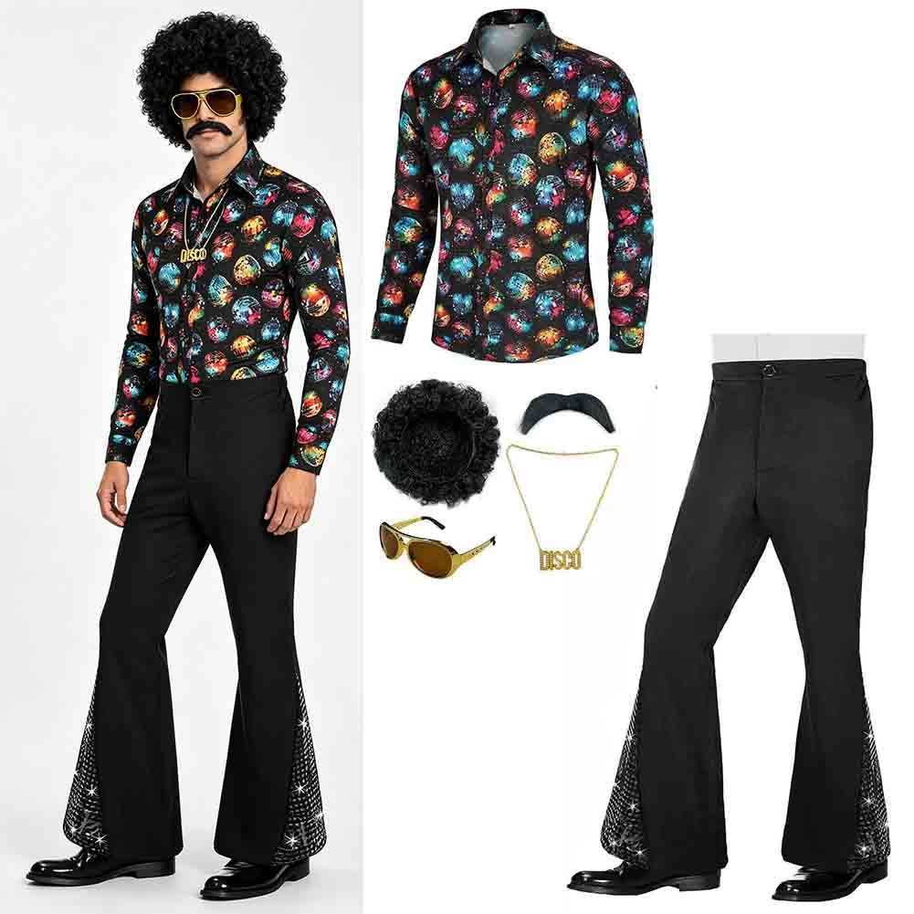 Retro 70s Disco Men Outfit Vintage Themed Gathering Daily Dress Up Suit