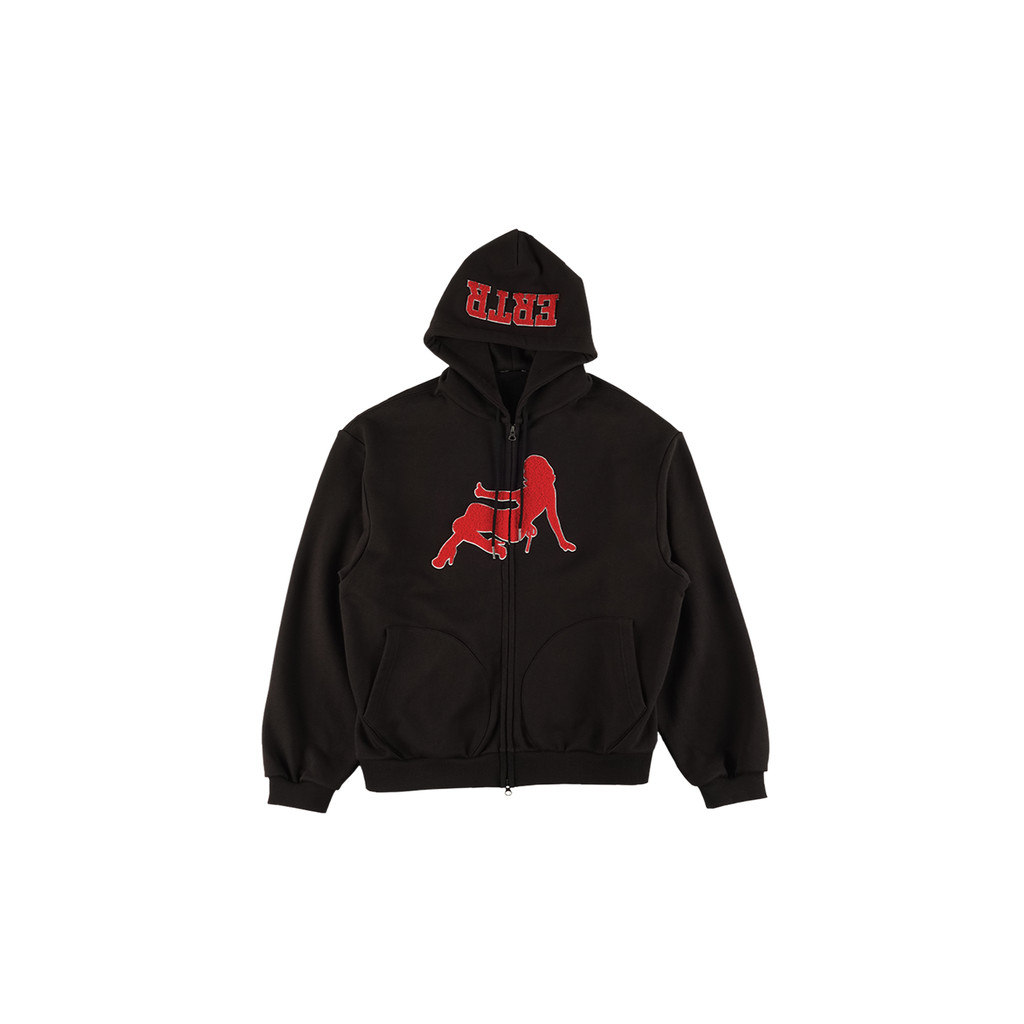 Thumbs Up Girl Boucle Hoodie Zip Up สีดํา