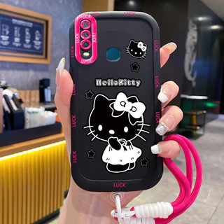 เคสสำหรับ VIVO Y12 Y15 Y17 Y11 2019 Y12i Y3 Y3s 2020 เคสโทรศัพท์แมวสายคล้องซิลิโคนกันกระแทก
