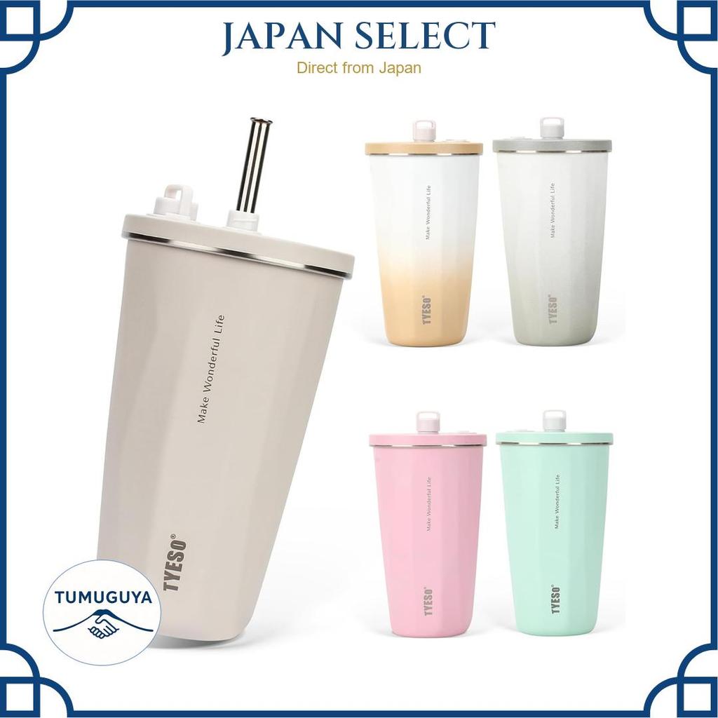 [Tropical on SNS] TYESO Tumbler with Straw, 600ml, Stainless Steel, with Lid, Vacuum Insulation, Hea