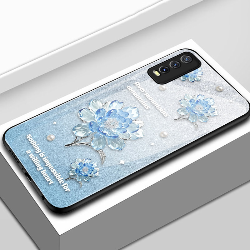 เคสสำหรับ VIVO Y20 Y20i Y20s Y20t Y20a Y20G Y12s Y12a Y11s เคสโทรศัพท์ดอกไม้ไข่มุกเปลือกแก้วกันกระแทก