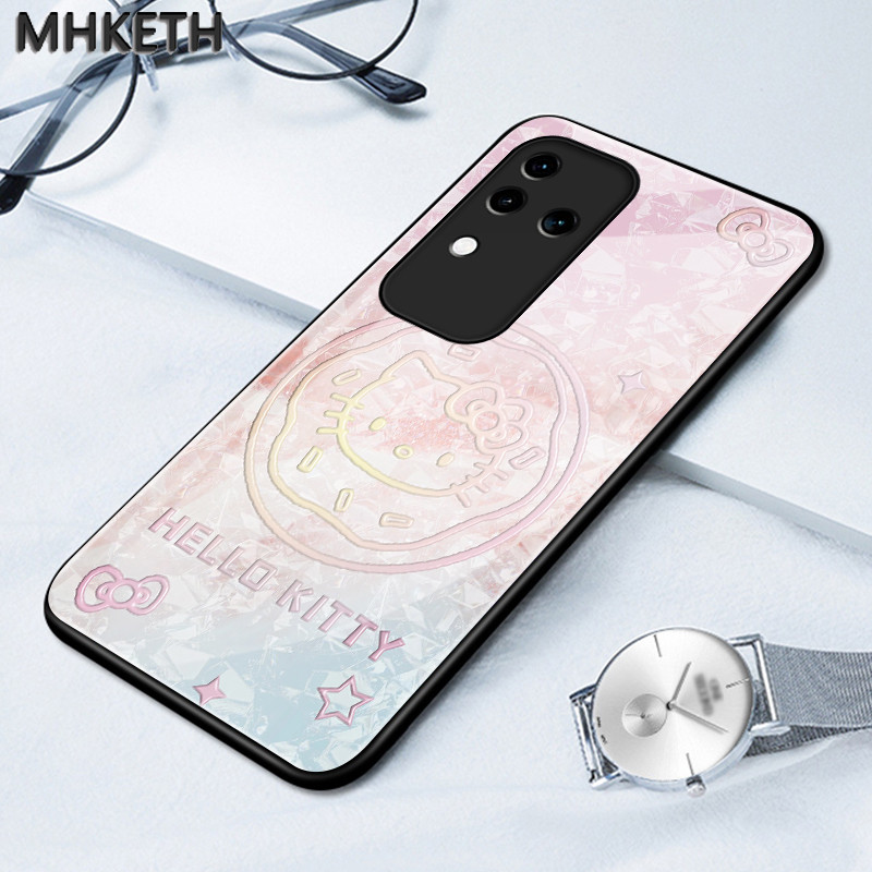 เคสสำหรับ VIVO V30 5G V30 Pro 5G V30E 5G เคสฝาครอบป้องกันวัสดุทำจากแก้วเคสมือถือลายแมวสุดน่ารัก