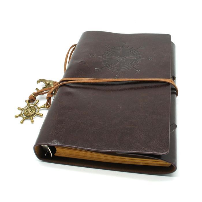 Retro Pirate Compass Leather Binder Notebook A6 Coffee Paper