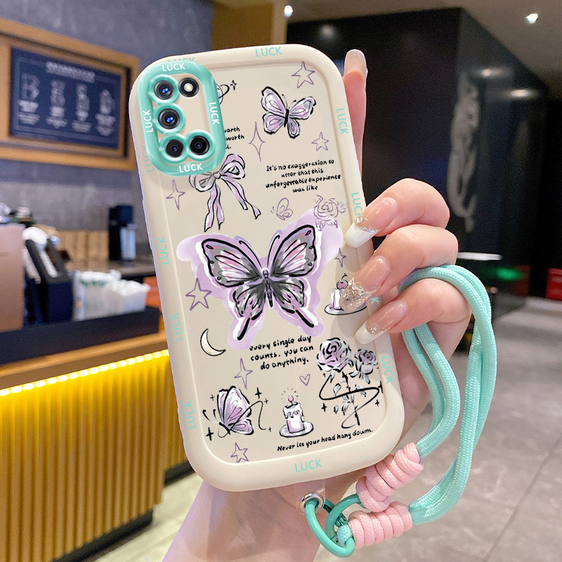 เคสสำหรับ OPPO A52 A72 A92 เคสโทรศัพท์ผีเสื้อซิลิโคนสายคล้อง