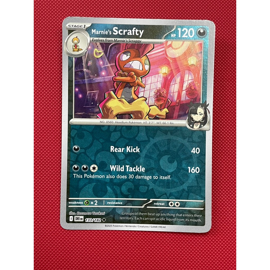 การ์ดโปเกม่อน Pokemon Marnie's Scrafty DRI 133/182 Reverse Holo ของแท้ ภาษาอังกฤษ