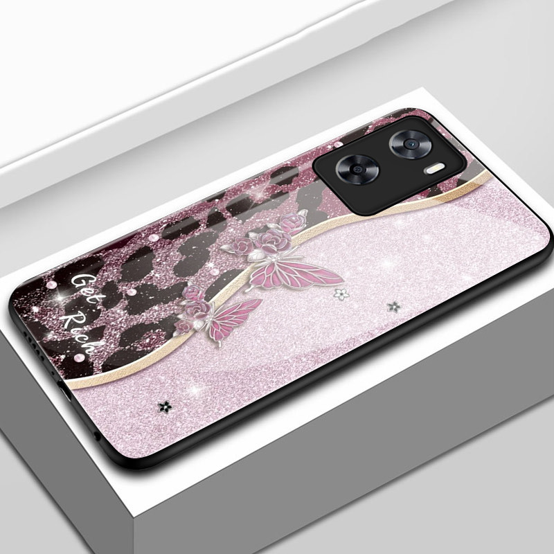 เคสสำหรับ OPPO A57 4G A77 4G A77s 4G A57s เคสโทรศัพท์ผีเสื้อเปลือกแก้วกันกระแทก