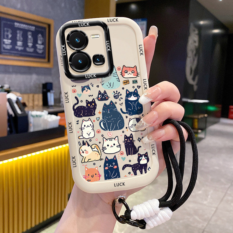 เคสสำหรับ VIVO Y35 4G เคสโทรศัพท์แมวสายคล้องซิลิโคนกันกระแทก