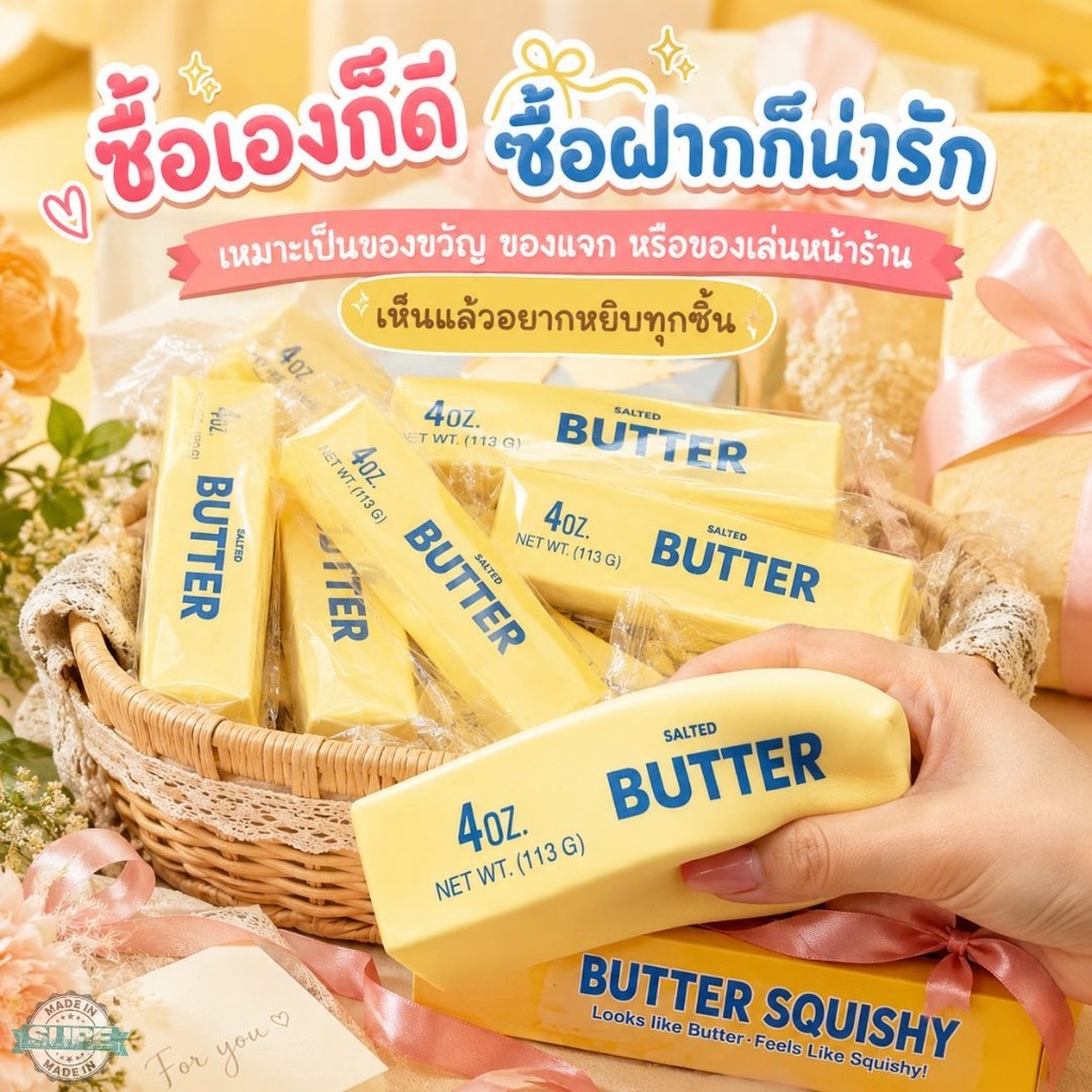 สควิชชี่แท่งเนย สกุชชี่ Butter Squishy ของเล่นคลายเครียด PU นุ่มมาก บีบแล้วฟิน คืนตัวช้า ไซซ์จับถนัดมือ พกเล่นได้ทุกวัน