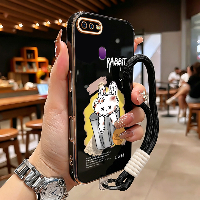 HP เคสโทรศัพท์สําหรับ OPPO F9 F9 Pro F7 A7X Realme U1 Realme 2 Pro กรณีกระต่ายบนถังขยะเคลือบไฟฟ้า Ce