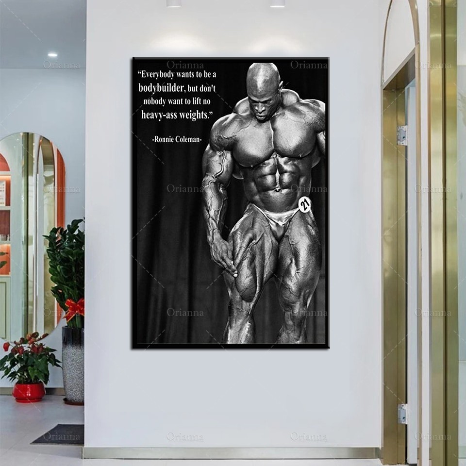 โปสเตอร์คําพูดสร้างแรงบันดาลใจ Ronnie Coleman เพาะกายยิมห้องฟิตเนสกีฬาพิมพ์ Wall Art ภาพวาดผ้าใบตกแต