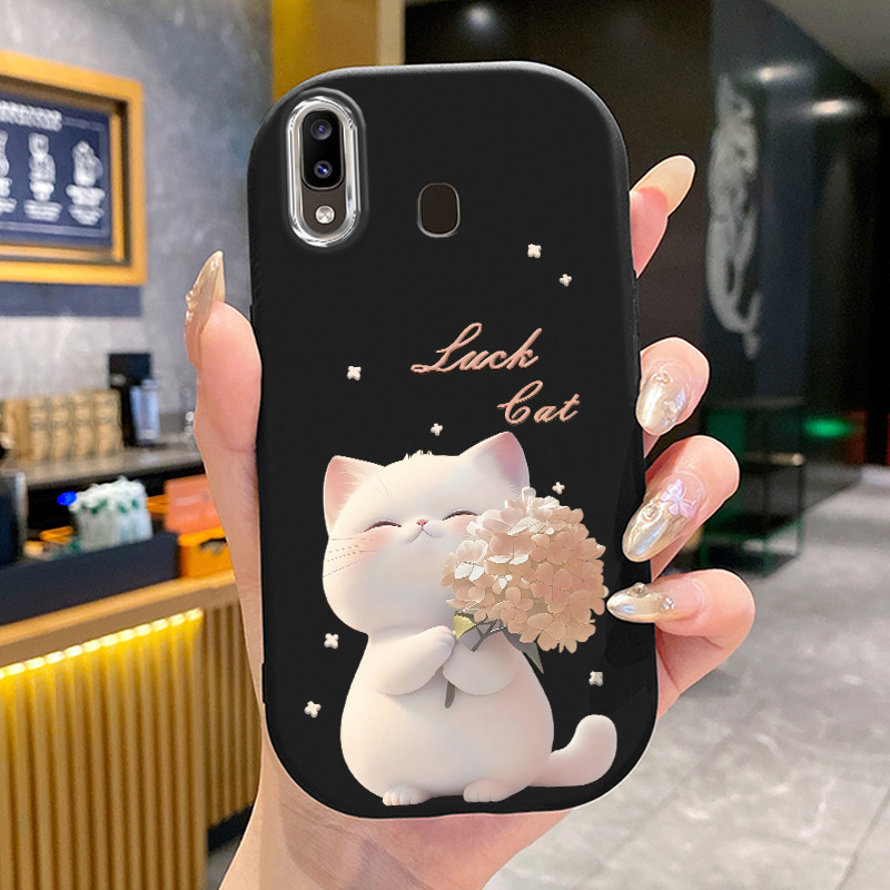 เคสสำหรับ Samsung Galaxy A20 A30 M10s เคสโทรศัพท์กลมและอ้วนแมวดอกไม้เสื้อแจ็กเก็ตผ้านุ่ม