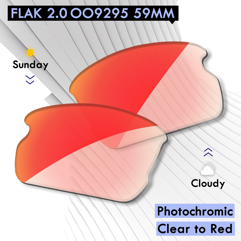 Photochromic Clear to Red-AUTO Lens Replacement for Flak 2.0 OO9295 59mm Sunglass