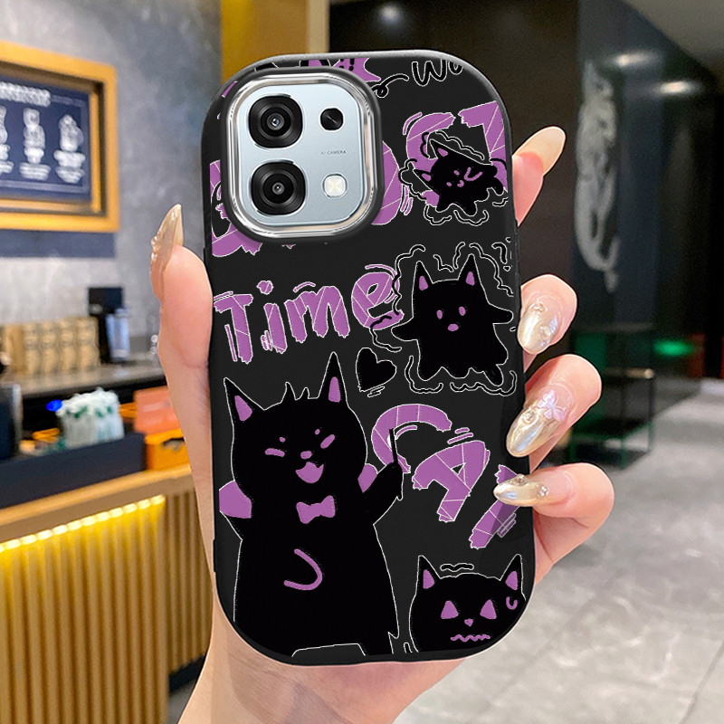 เคสสำหรับ OPPO A6 Pro 4G A6 Pro 5G เคสโทรศัพท์กลมและอ้วนแมวดำซิลิโคนเสื้อแจ็กเก็ตผ้านุ่ม