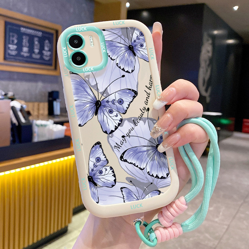 เคสสำหรับ Xiaomi Redmi A1 A2 เคสโทรศัพท์ผีเสื้อบุคลิกซิลิโคนสายคล้อง