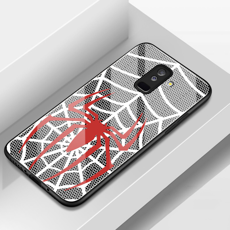 MERAH HP เคสโทรศัพท์สําหรับ Samsung A6 Plus J8 4G J3 2016 กรณี Spider Web รูปแบบสีแดงสีขาวเคสโทรศัพท