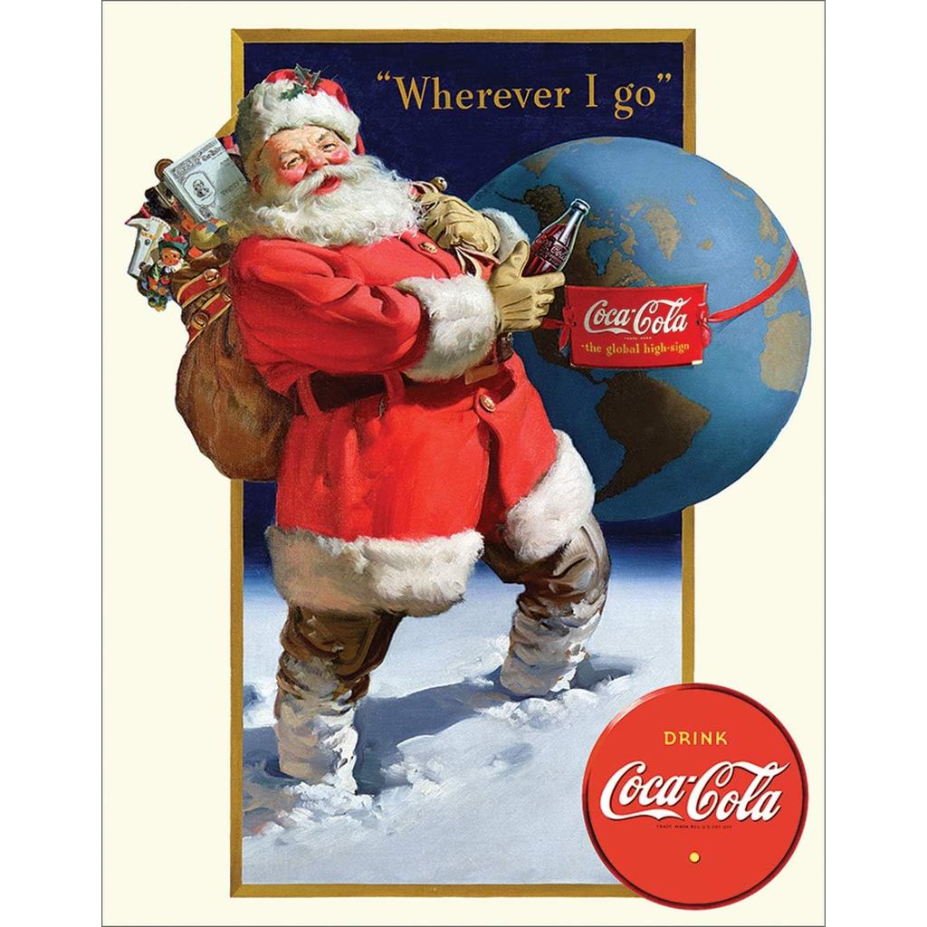 Desperate Enterprises ป้ายดีบุก Coca-Cola Santa Globe