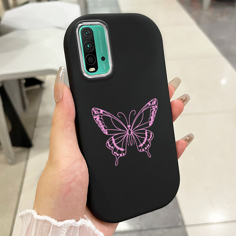 เคสสำหรับ Xiaomi Redmi 9T 9 Power เคสโทรศัพท์ผีเสื้อกันกระแทกกลมและอ้วน