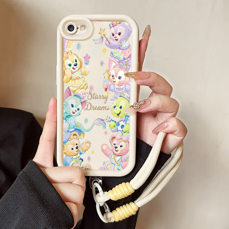 เคสสำหรับ iPhone 6 Plus 6s Plus 7 Plus 8 Plus SE 2020 X Xr Xs Max เคสโทรศัพท์สัตว์น่ารักสายคล้องสามสีซิลิโคนกันกระแทก