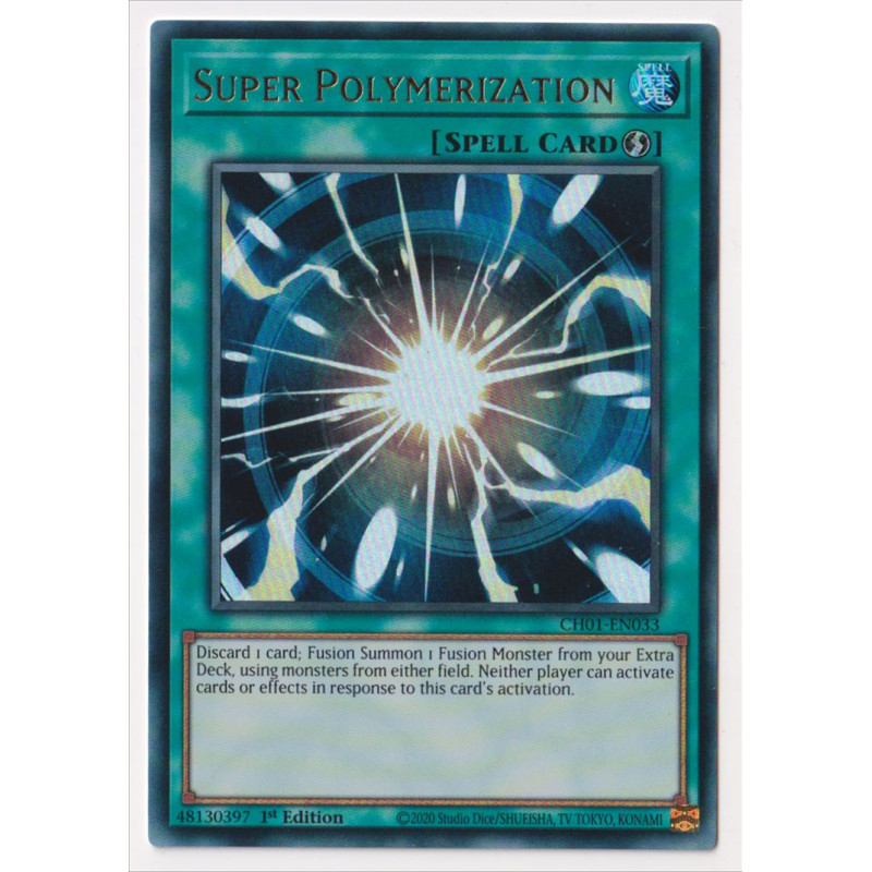 [Yugioh Funny Shop] การ์ด Super Polymerization 1 ใบ (หายากมาก): CH01-EN033