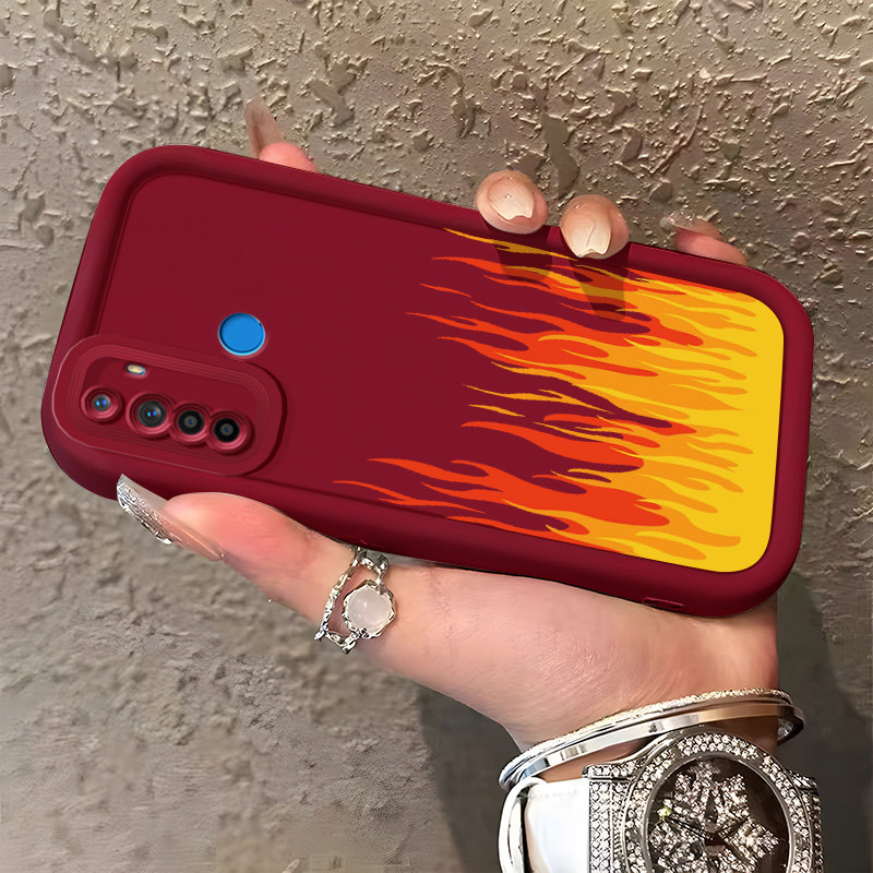 MERAH HP เคสโทรศัพท์สําหรับ Realme 5 5i 5s 6i C3 C3i Narzo 10 10A 20A เปลวไฟสีแดงเคสซิลิโคน Cesing ก