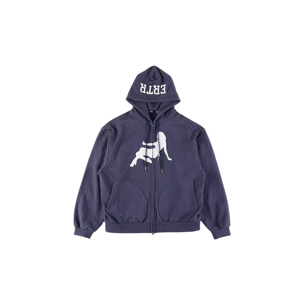 Thumbs Up Girl Boucle Hoodie Zip Up Navy