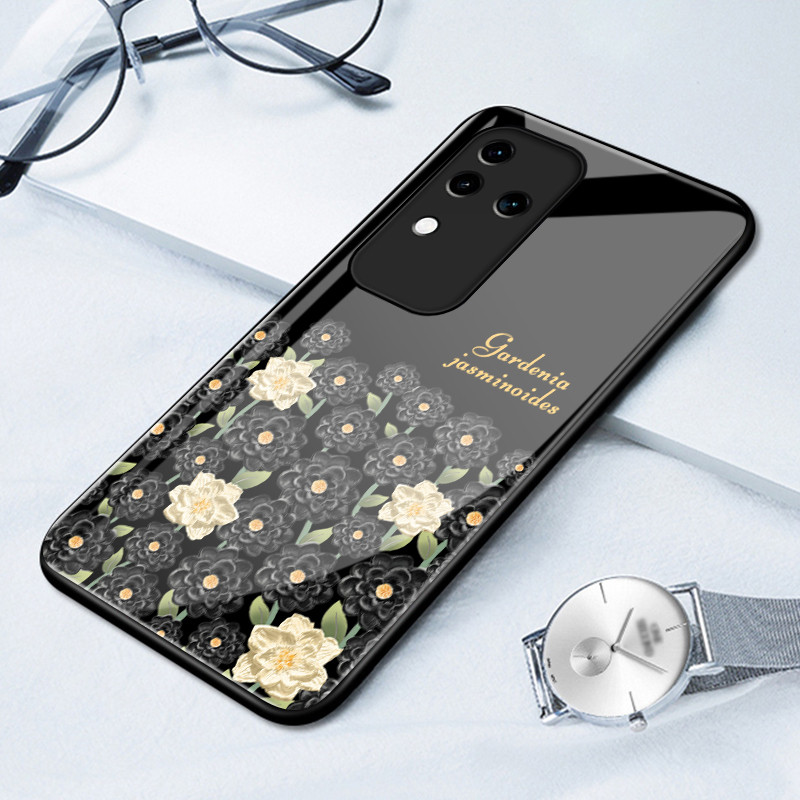 เคสสำหรับ VIVO V30 5G V30 Pro 5G V30E 5G เคสโทรศัพท์แก้วดอกไม้ป้องกันการตกช็อตเต็ม